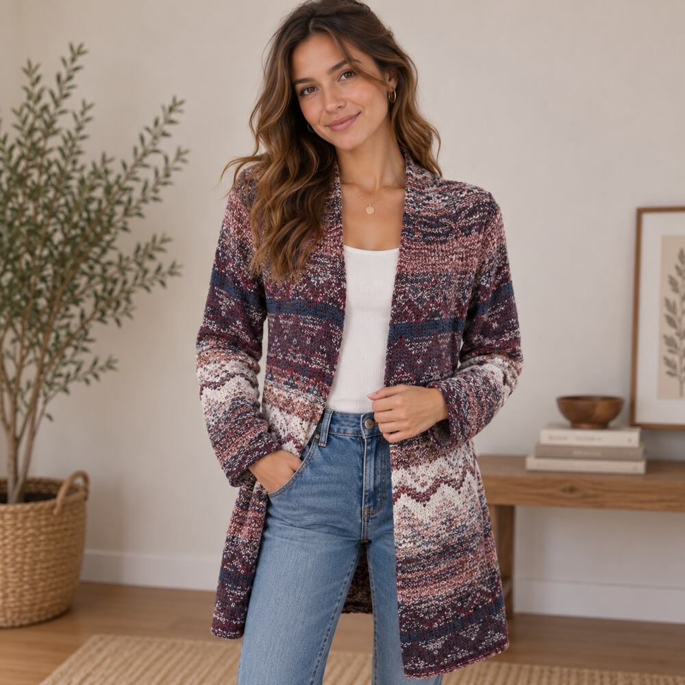 99 Jane Street Cardigan Women's Size S Boho Western Casual Aztec Earthy